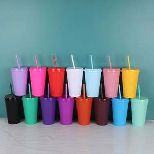 Gobelets en plastique arc-en-ciel personnalisés de 710 ml (24 oz) sans BPA, vente en gros, gobelets en PP avec couvercles et pailles, anti-fuite, pour les fêtes - Product Image 2