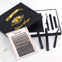 Kit d'extension de cils individuels en cluster de marque privée, cils DIY, kit d'extension de cils en cluster pré-coupés en D, cils DIY en cluster