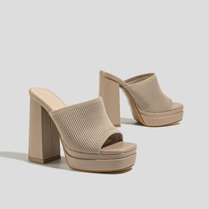 Nouvelles Chaussures Femme en Tricot Couleur Abricot, Style Plateforme à Talons Épais, Tailles 35-42, Chaussons Tendance pour Femmes - Product Image 5