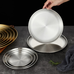 304 Stainless Steel Korean Style <b>Barbecue</b> Tray Round Thickened Gold Silver Serving Plate Commercial Use - Product Image 3