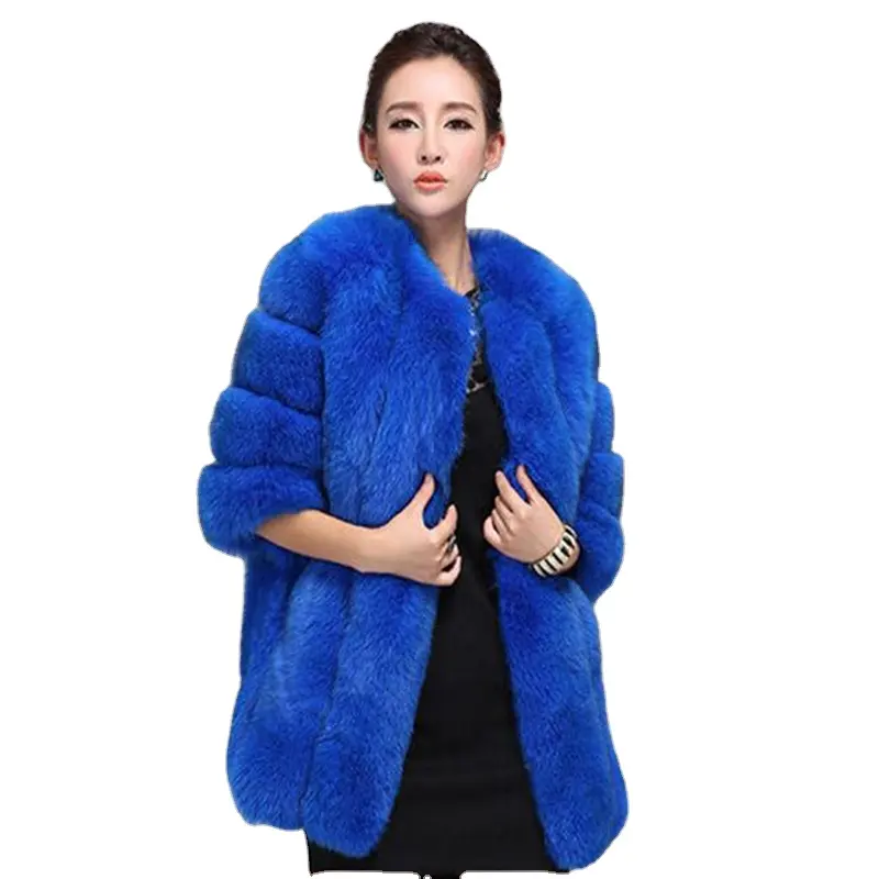 Jtfur-abrigo de piel de zorro para mujer, nuevo estilo, largo medio, grueso, a la moda, para Otoño e Invierno