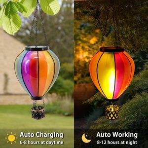 Lanterna Solare a Forma di Mongolfiera con LED Effetto Fiamma, Luce Sospesa Impermeabile per Decorazione Esterna di Giardini, Cortili e Patii - Product Image 6