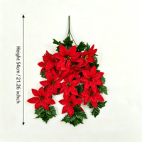 Bouquet de poinsettias artificiels 54 cm, fleurs en soie rouge velours, tige suspendue pour couronne de Noël, guirlande, décoration de la maison pour les fêtes