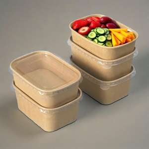 Bol d'emballage alimentaire rectangulaire en papier kraft avec couvercles, compatible micro-ondes, en feuille d'argent et d'or, 500, 650, 750, 1000 ml, prix de gros - Product Image 6