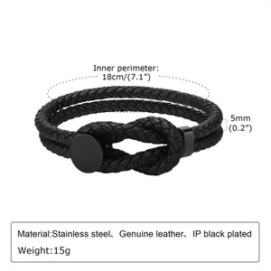 Wholesale Trendy Women's Stainless Steel Charm Bangles High End Jewelry Black <b>Leather</b> for Anniversary - Product Image 5