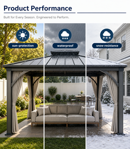 Gazebo con Tetto Rigido 3,6x4,8m, Telaio in Alluminio Grigio/Beige, Protezione UV UPF 50+, Resistente <span class=keywords><strong>all</strong></span>'Acqua, per Giardino, Balcone, Portico, Patio - Product Image 5