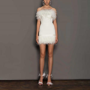 Women's Wholesale Custom Elegant Feather Decoration <strong>Dress</strong> Casual <strong>White</strong> <strong>Party</strong> Bodycon Women's Mini Feather <strong>Dress</strong> - Product Image 4
