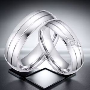 أنيقة بسيطة الفولاذ المقاوم للصدأ خاتم الماس الرجال والنساء الزفاف هدية عيد ميلاد المجوهرات خفف خاتم زوجين مع الملحقات - Product Image 2