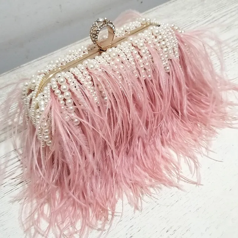 Diomo — pochette de luxe pour femmes, motif perles rose perlée, pour Banquet, mariage et soirée