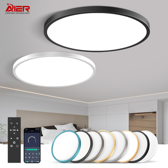 Ultra-Thin Modern Dimmable LED Ceiling Light with Remote Control 3CCT Dip Switch Decorative Indoor Lighting for Home Hotel