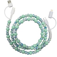 Desain Unik Grosir Kabel Data Ponsel 3.3ft Motif Bunga Warna-warni Polka Dot Tipe-C 5A Pengisian Cepat Buatan Tangan dengan Anyaman Manik-manik