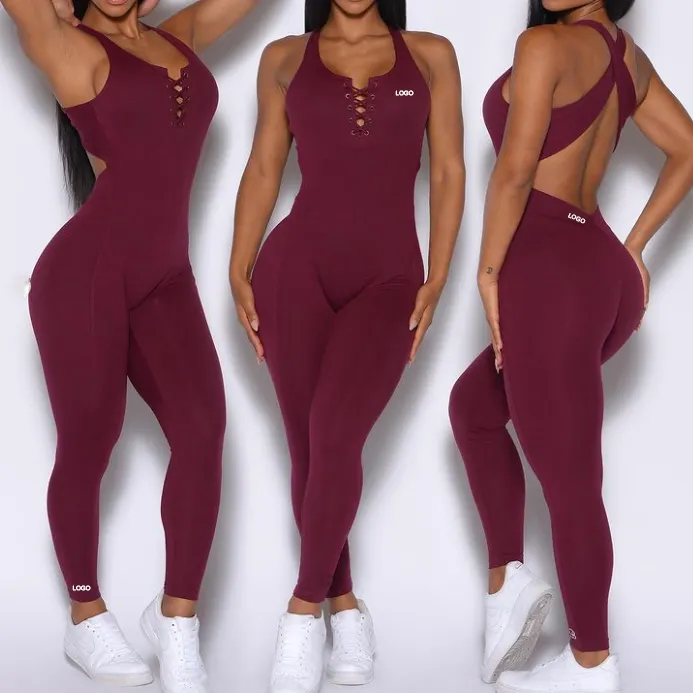 Wholesale Custom One Piece Bodysuit Sport Outfit Yoga Wear Breathable Fitness Women Active Wear Sport Jumpsuit Women