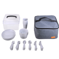 Ensemble de vaisselle incassable en PP de qualité alimentaire sans BPA, couverts d'extérieur réutilisables, bols, assiettes et tasses micro-ondables, lot de 6 pour le camping