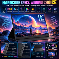 Vente en gros d'écrans portables tactiles de 16 pouces, 2,5K, 120 Hz, IPS, 2560x1600, 100Srgb, avec étui en cuir gratuit, double USB-C, pour le jeu et le bureau