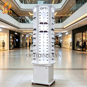 Vitrine rotative pour lunettes avec éclairage LED, 360° °   Présentoir rotatif sur pied pour lunettes de soleil avec serrure et roulettes - Product Image 3