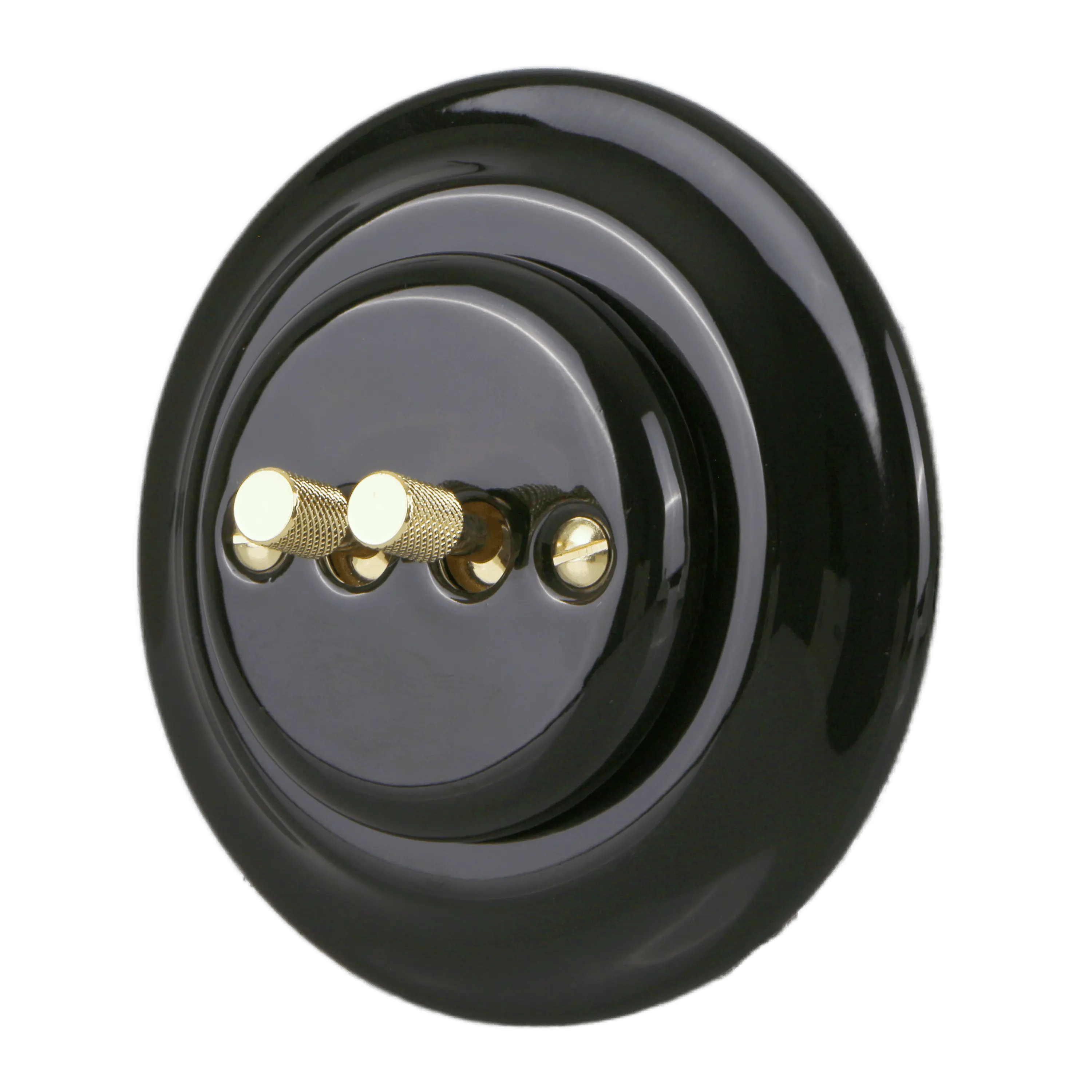 Flush-mounted Porcelain Glazed Black Toggle Electric Switch with 2 Gold Metal Handles