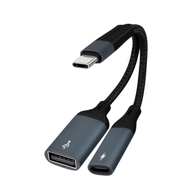 New Type-C Splitter to Dual C USB OTG 60W 3.5mm Nylon Jacket 6A Fast Charging Cable for Keyboard Mouse & Hard Disk