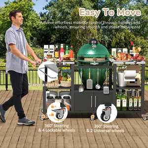 Chariot de barbecue multifonctionnel AJUNION en acier inoxydable, station de barbecue d'extérieur, table de préparation pour support <span class=keywords><strong>Big</strong></span> <span class=keywords><strong>Green</strong></span> <span class=keywords><strong>Egg</strong></span> avec 6 roues - Product Image 5