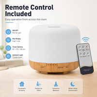 Humidificateur d'air professionnel électrique silencieux de 500 ml à grande capacité avec base en bois, télécommande et lumière LED 7 couleurs pour le yoga et l'hôtellerie