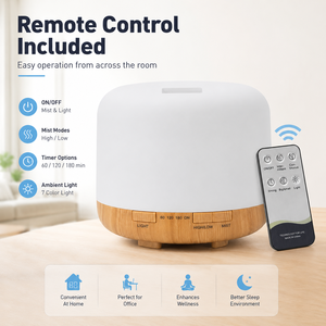 Humidificador de Aire Profesional Eléctrico Silencioso de 500 ml de Gran Capacidad con Base de Madera, Control Remoto, Luz LED de 7 Colores y Aroma para Yoga y Hoteles - Product Image 4