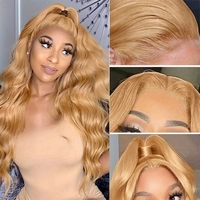 Perruque Lace Front Cheveux Indiens Remy Longs Ondulés Raie Centrale Bouclés Naturels Pré-Pluckés HD Frontale 1 Pièce Usage Quotidien Fête Blonde Foncée