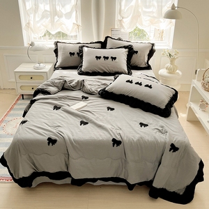Juego de Edredón Moderno <span class=keywords><strong>Nina</strong></span> Bow con Encaje, 4 Piezas, para Uso en el Hogar y Bodas, de Poliéster, para Verano - Product Image 5