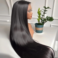 Perruque en cheveux naturels noirs 13x4 avec dentelle transparente, densité 200%, cheveux vietnamiens bruts lisses et raides, avec baby hair pré-épilés