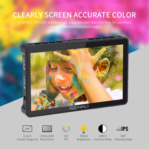6นิ้ว <span class=keywords><strong>FEELWORLD</strong></span> <span class=keywords><strong>F5</strong></span>โปร3D V4 LUT 4K เอาท์พุท HDMI เอาท์พุทหน้าจอสัมผัสสำหรับกล้อง DSLR จอภาพฟิลด์มอนิเตอร์ - Product Image 2