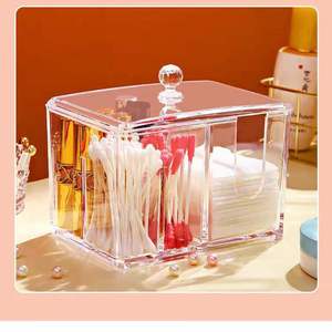 Trang điểm Bông lưu trữ Hộp bông tăm bông hộp bàn trang điểm chống bụi Son môi acrylic đa chức năng trang điểm loại bỏ hộp bông - Product Image 4