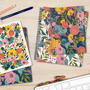 Carnet à spirale floral à couverture rigide, ligné, avec pochette et pages perforées pour l'école, le bureau et l'écriture - Product Image 6