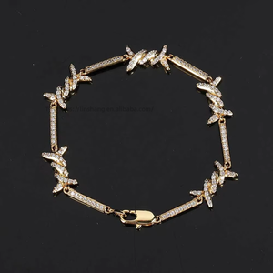 Hip Hop <b>Wire</b> Chain Couple Bracelet Micro-inlaid Zircon Button <b>Thin</b> Thorn Chain Tanjing Fashion Lijing Necklace - Product Image 1