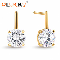 Boucles d'oreilles pendantes rondes personnalisées LUCKYJIU en CZ, plaqué or 18 carats PVD, acier inoxydable 316L, étanches, OEM ODM, marque privée, fabricant en gros