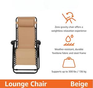 MUCENG Best-Sellers Beige Zero Gravity Patio plegable Salón reclinable Ajustable Playa al aire libre <span class=keywords><strong>Tumbona</strong></span> - Product Image 2