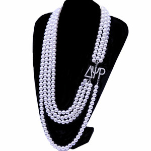 Diseñador <span class=keywords><strong>de</strong></span> <span class=keywords><strong>alta</strong></span> calidad declaración hermandad joyería capas <span class=keywords><strong>de</strong></span> perlas blancas hebras griego Delta Psi Rho Sisterhood collar - Product Image 3