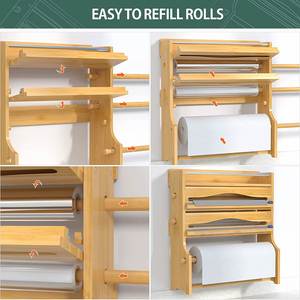 Eco Friendly Products 2023 Foil <b>Plastic</b> <b>Wrap</b> Organizer Dispenser Bamboo <b>Wrap</b> Dispenser with Towel Holder and Spice Shelf - Product Image 2
