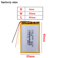 Baterai Polimer Lithium Li-ion Li-po Isi Ulang 3.7V 405585 3000mAh untuk Tablet PC, Power Bank, dan E-book