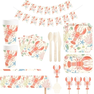 DAMAI Artículos para Fiesta de Cangrejos de Río, Platos de Papel Ovalados Grandes Desechables para Cangrejos de Río, Juego de Vajilla Roja para Baby Shower - Product Image 2