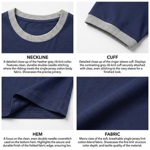 Camisetas de hombre al por mayor 100% algodón, manga corta, cuello redondo, color contrastante, lisas, personalizadas con logotipo de alta calidad, precio bajo. - Product Image 2