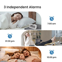 Réveil numérique rechargeable à changement de couleur, minuteur 60 min, température, fonction snooze, calendrier, 12/24H, fonctionne sur piles, horloge de bureau