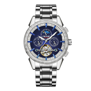 Montre mécanique automatique de luxe pour homme PINDU avec lunette sertie de diamants, tourbillon, affichage des phases lunaires et index des heures sertis de diamants - Product Image 6