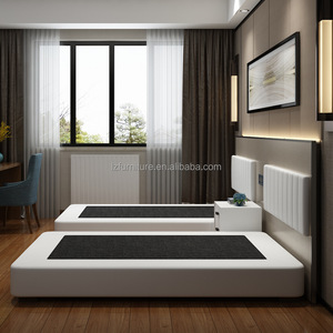 Modern Upholstered <b>Platform</b> <b>Bed</b> Base with Low Profile <b>Frame</b> & Wooden Headboard for Budget 3 Star Hotel Bedroom Furniture Sets - Product Image 4
