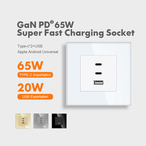 65W GaN USB Type A + C + C Protocoles PD Ports de charge super rapide Charge rapide Montage mural Prise USB Charge super rapide - Product Image 6
