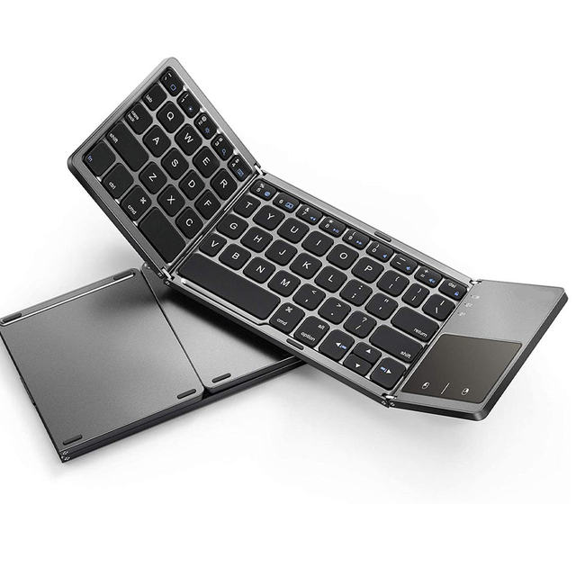 Hot Rechargeable Wireless Folding Keyboard Slim Mini Foldable Keyboard BT Portable with LED Backlit Touchpad