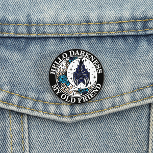 Pin de Esmalte Hello Darkness My Old Friend, Letras de Música Folk, Broche Gótico con Diseño de Murciélago y Flor, Insignia de Solapa, Venta al por Mayor - Product Image 1