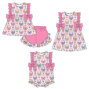 Précommande MOQ 5 Vêtements pour filles de Pâques à motifs de fleurs colorées, d'œufs et de nœuds, vente en gros, vêtements pour sœurs, nouvelle mode boutique pour enfants - Product Image 1