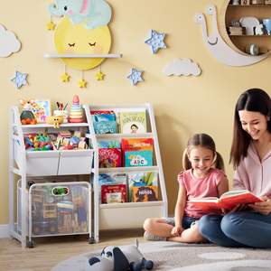 Estantería para niños y organizador de almacenamiento de juguetes-Estantería de libros de 3 niveles para habitaciones de niños con cajón móvil, librería para niños con 2 contenedores de Juguetes - Product Image 5