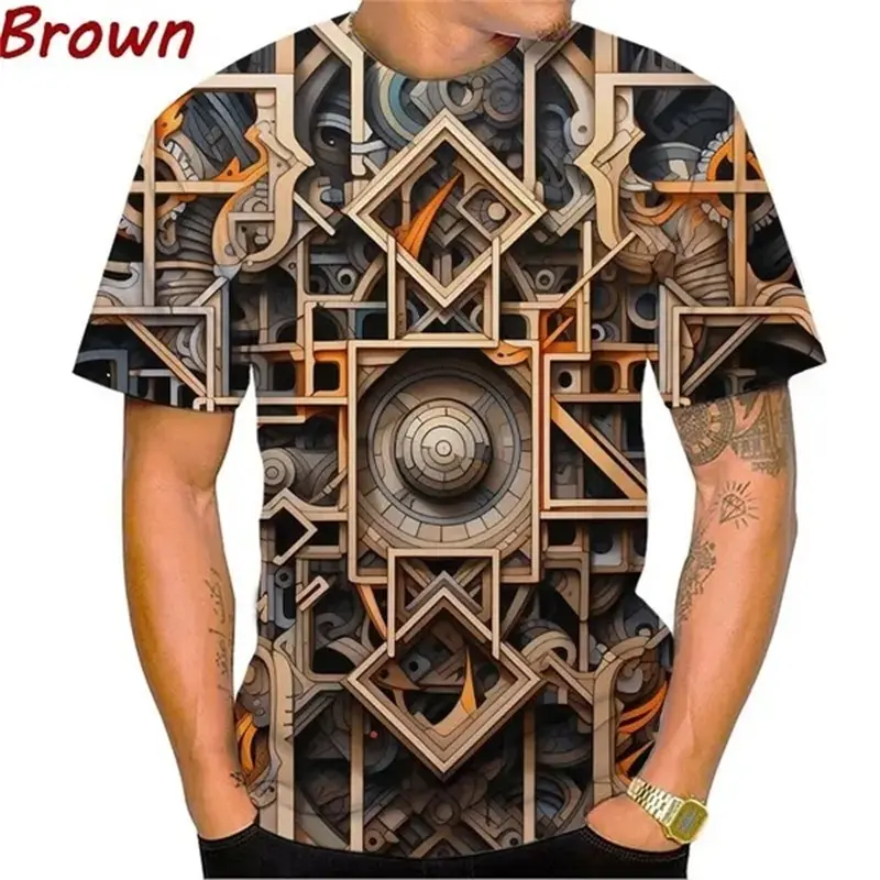 3d Print Geometrische Metalen Grafische T-Shirts Voor Mannen Mode Casual Grappig Hip-Hop Cool T-Shirt Oversized Heren Tropa Hombre