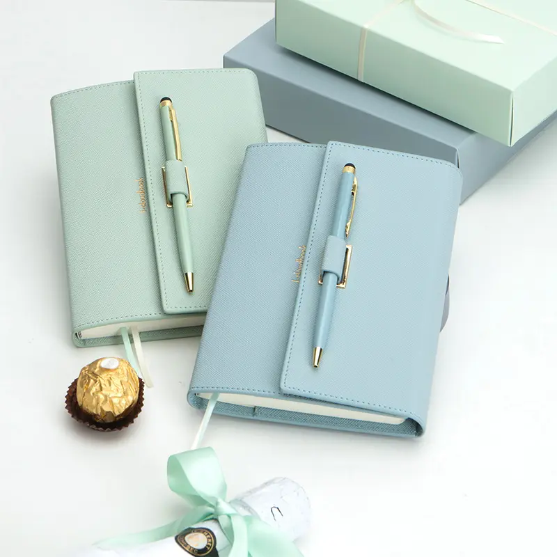 Benutzer definierter Druck Premium PU Leder Cover Notebook A5 Journal Tagebuch Promotion Pen Geschenkset