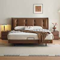 116189 Großhandelspreis Komfortables Braunes Lederbett King/Queen Size Montierter Holzrahmen Lederbett
