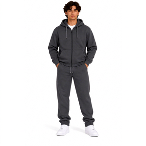 Ensemble de survêtement molletonné épais personnalisé pour homme – Sweat à capuche zippé et pantalon de jogging – Tenue décontractée deux pièces style streetwear et sportswear pour homme - Product Image 1